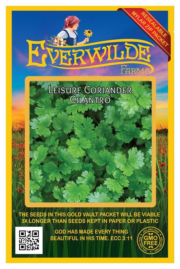 500 Leisure Coriander Cilantro Herb Seeds – Everwilde Farms Mylar Seed Packet
