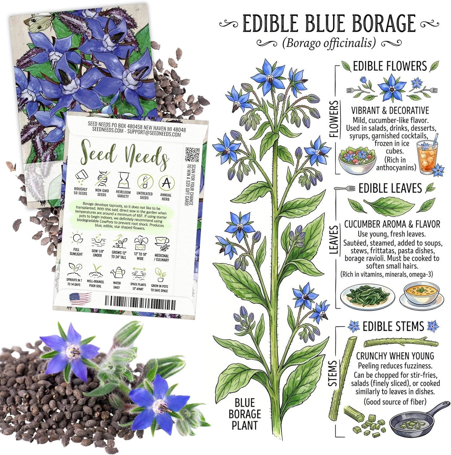 Edible Flower Seeds Variety Pack of 7 Wildflowers for Garnishing