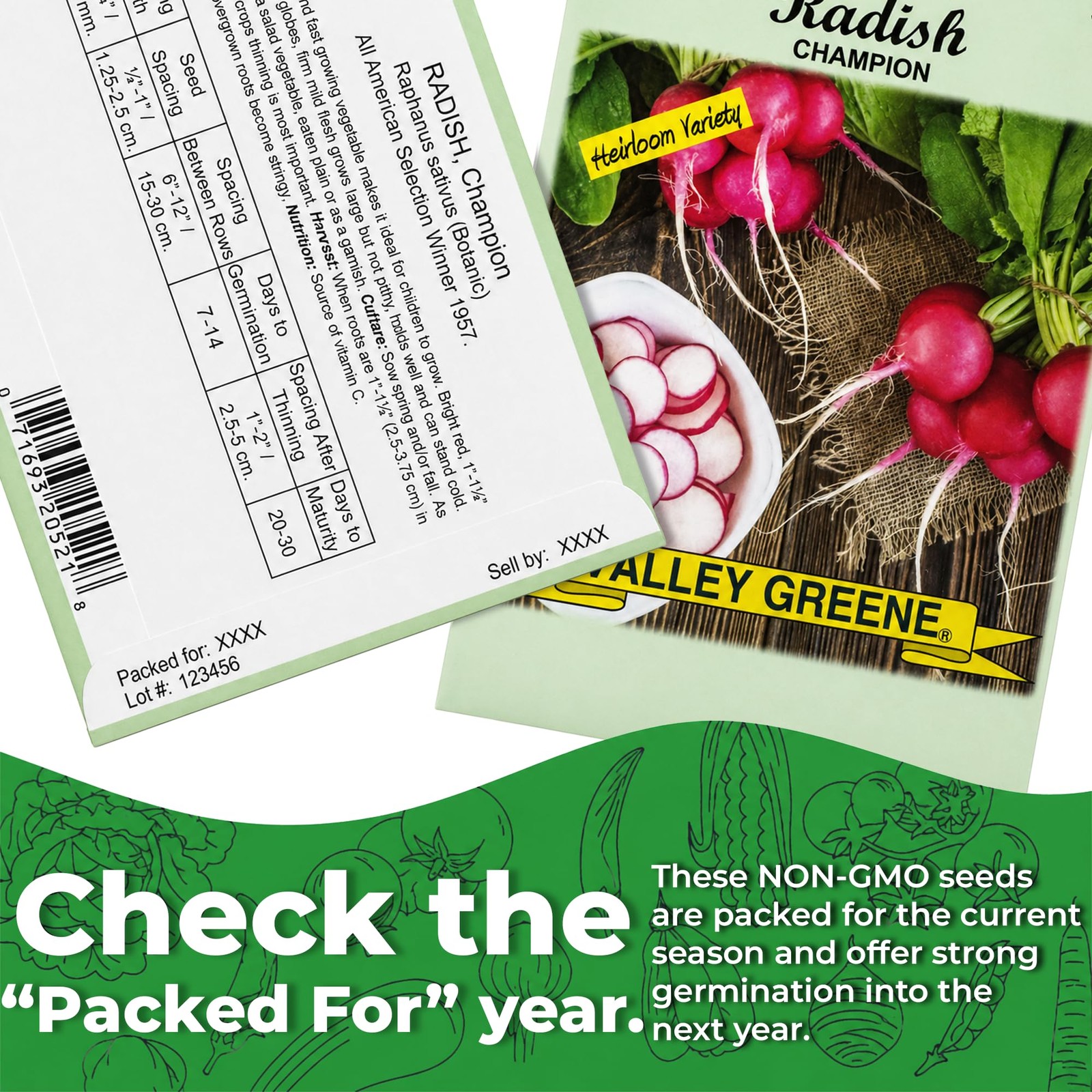 30 Packs of Deluxe Valley Greene Heirloom Vegetable Garden Seeds Non-GMO(Guar…