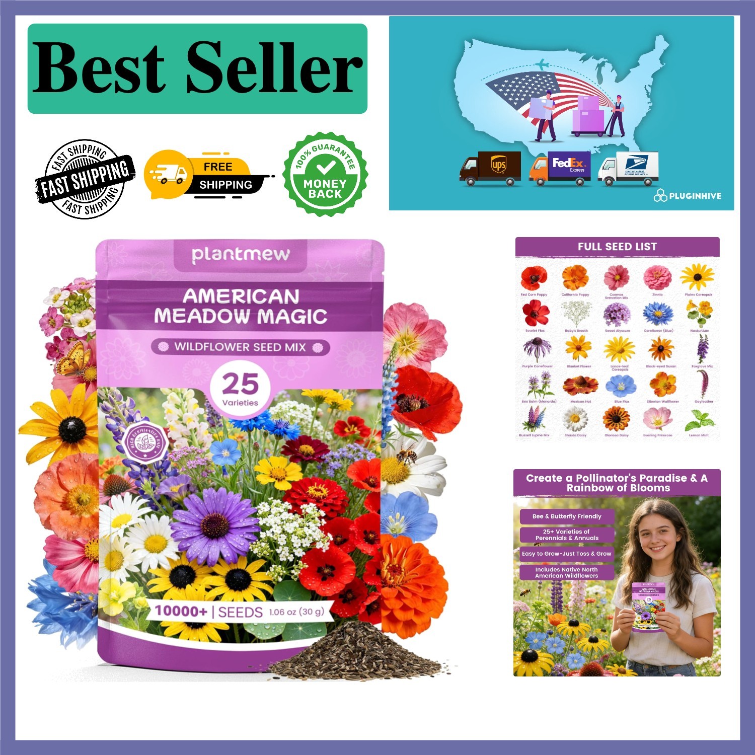 Heirloom Wildflower Seeds – Native Texas & California Mix for -Round Blooms