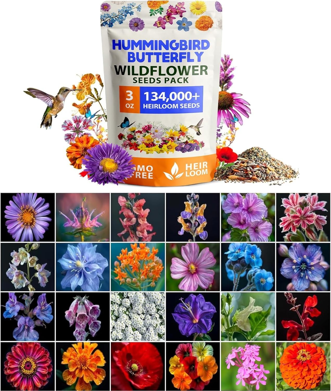 HOME GROWN Premium Wildflower Seeds Bulk Mix 134,000+ Non-GMO USA Native Flower
