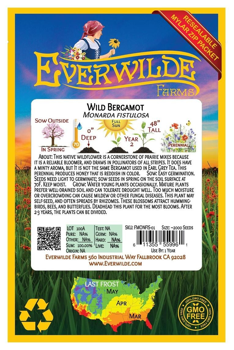 1 Oz Wild Bergamot Wildflower Seeds – Everwilde Farms Mylar Seed Packet