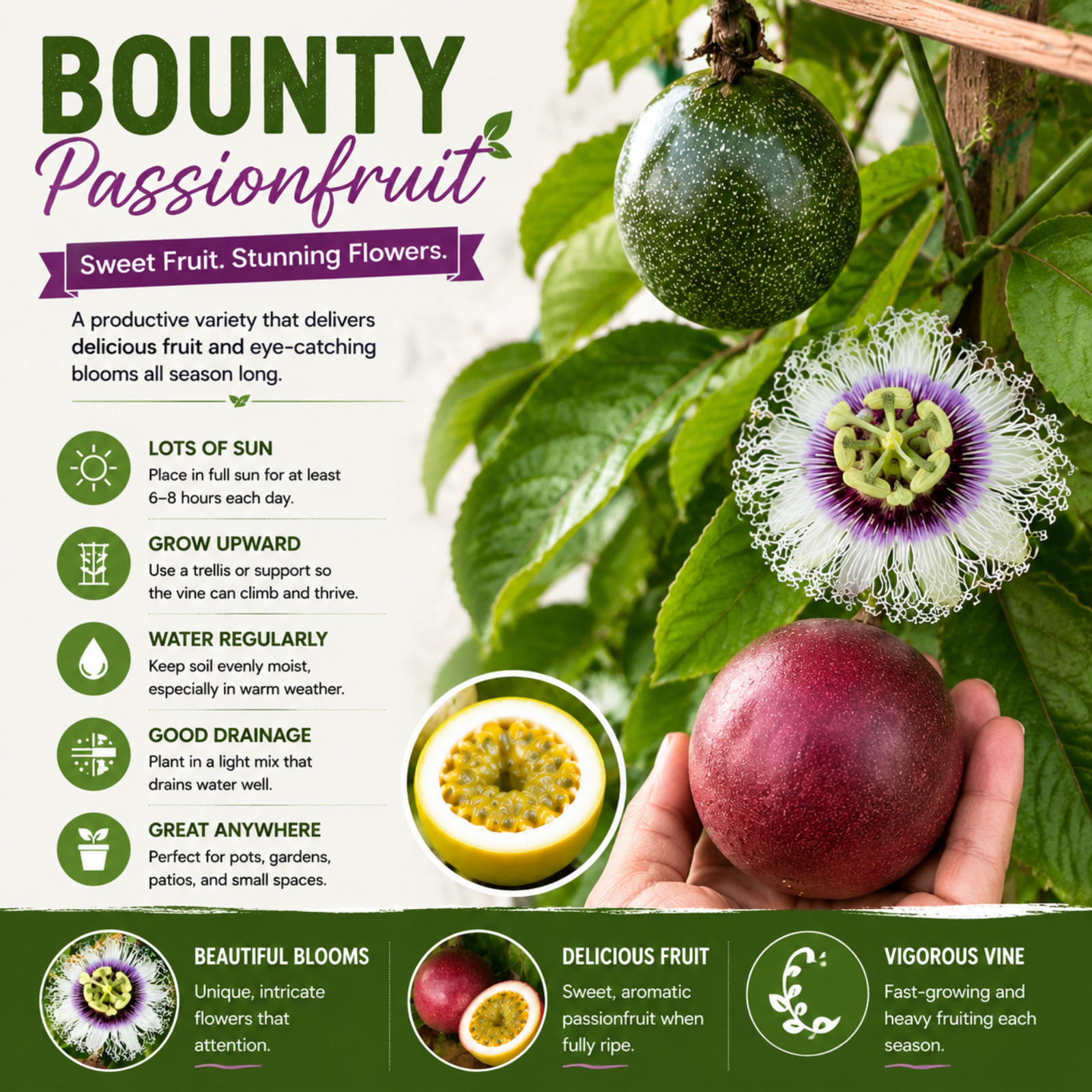 Bounty Passionfruit Live Plant 4-6 Inches Tall Rooted Cold Hardy Vine