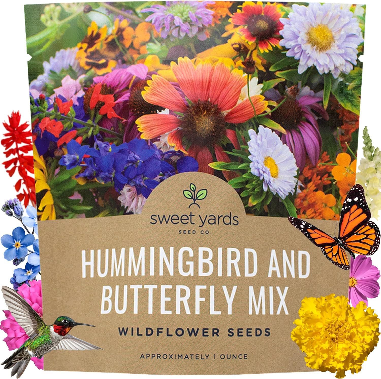 Wildflower Seeds Butterfly and Humming Bird Mix – Large 1 Ounce Packet 7,500+ Se