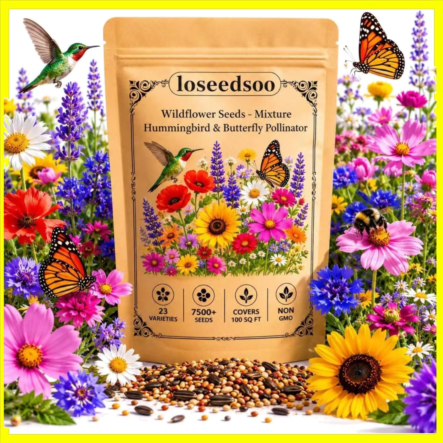 Wildflower Seeds Mix – 7500+ Non-GMO Flower Seeds for Planting, 23 Annual & P…