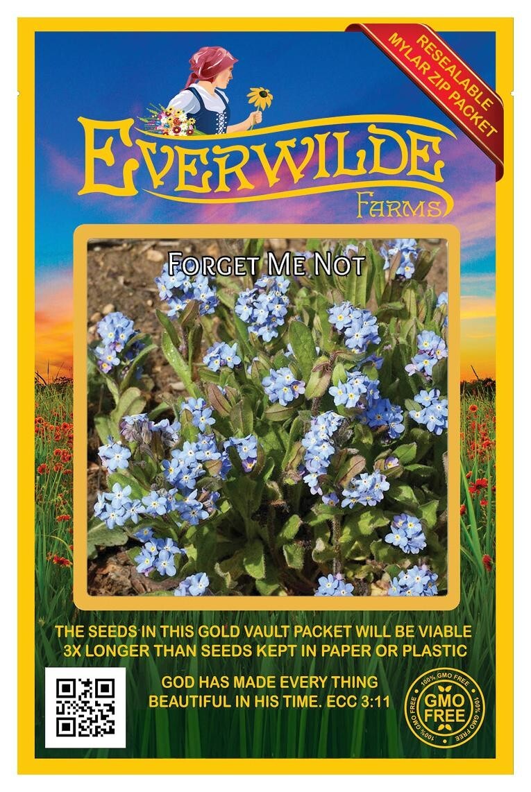 2000 Forget Me Not Wildflower Seeds – Everwilde Farms Mylar Seed Packet