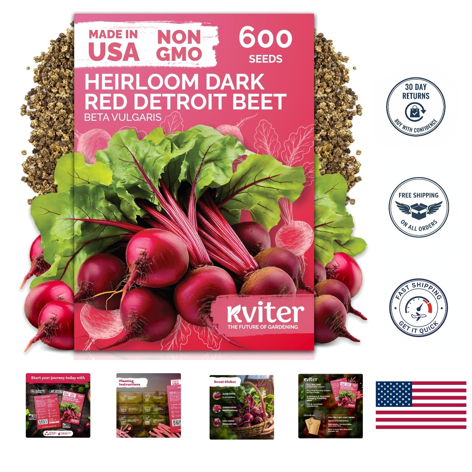 Tender & Sweet Detroit Dark Red Beet Seeds – 600 Count for Easy Home Gardening