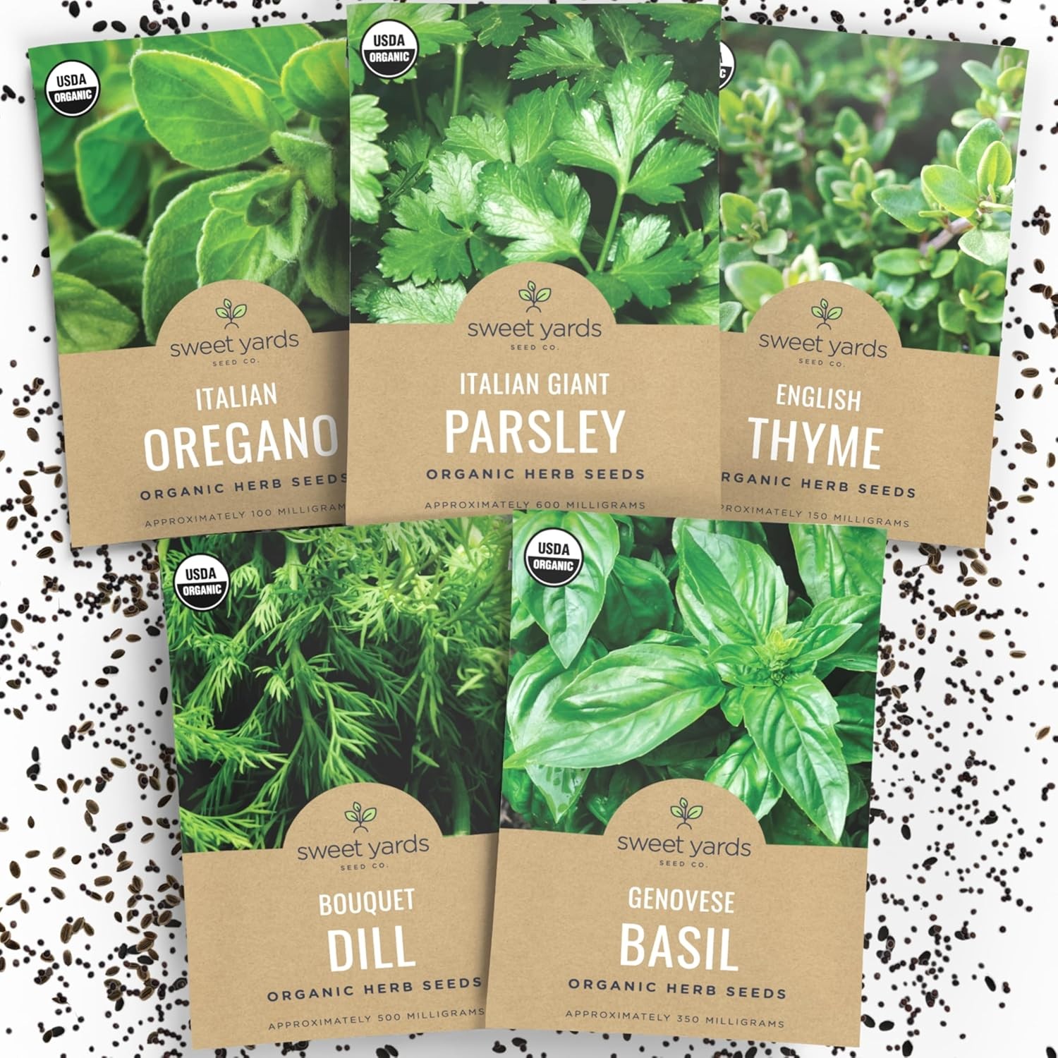Organic Herb Seeds Variety Pack – 5 Individual Packs – 2026 Season – Basil
