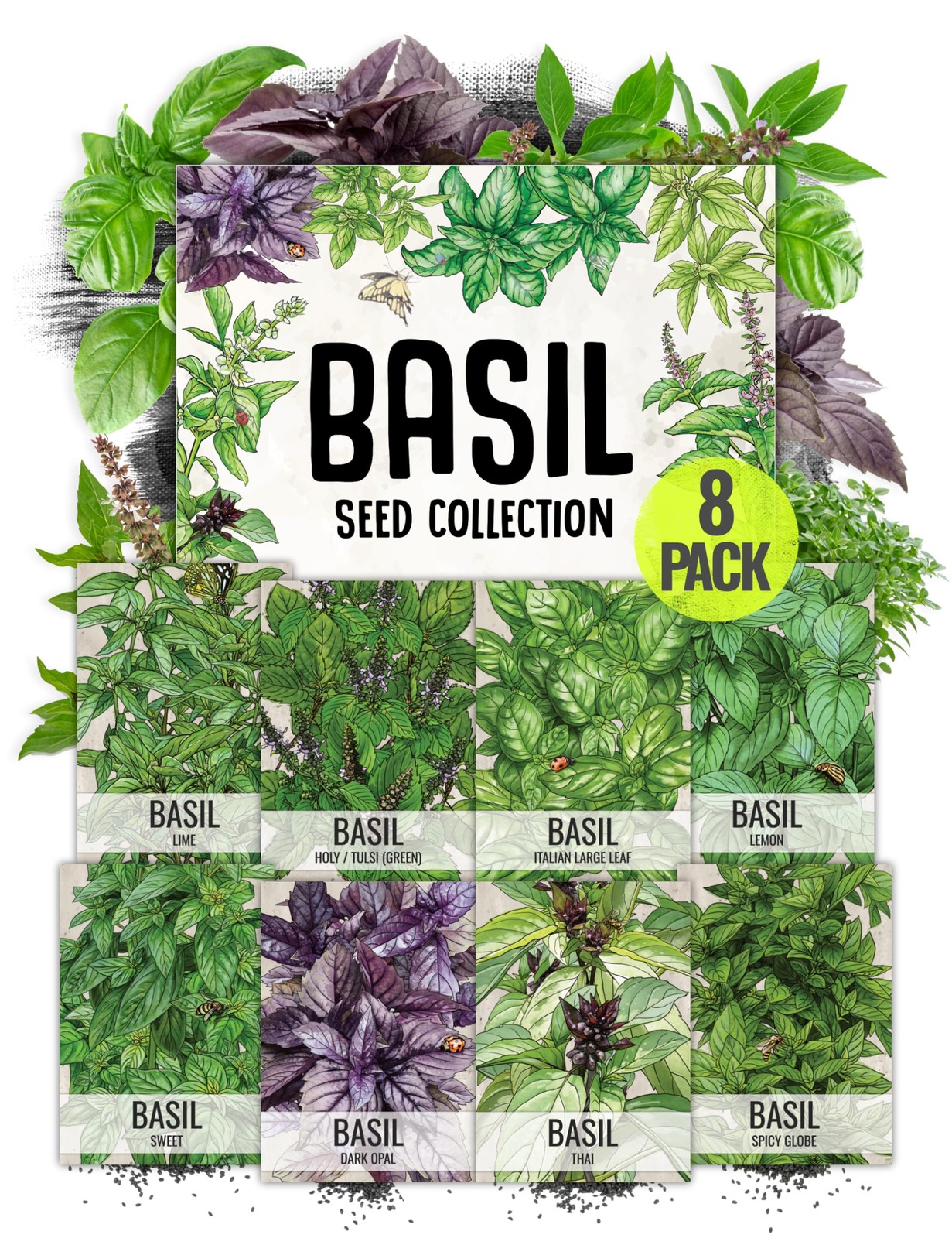 Culinary Basil Seed Collection 8 NonGMO Varieties for Indoor/Outdoor Planting