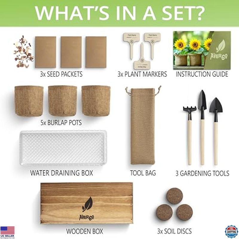 Sunflower, Marigold & Zinnia Seeds Growing Kit – Indoor/Outdoor Planting Set