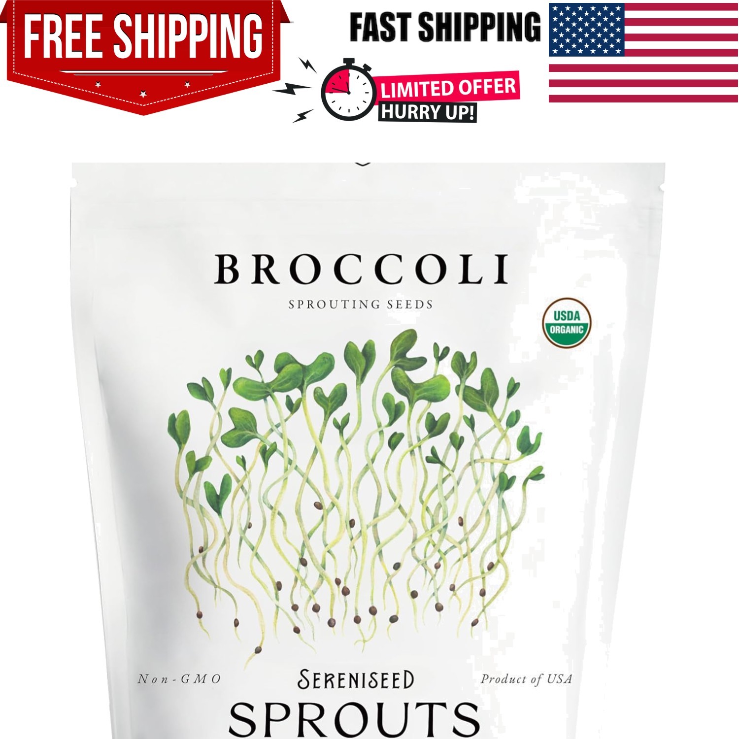 Organic Broccoli Sprout Seeds (8 oz) – Non-GMO, Heirloom Seeds for Sprouting and