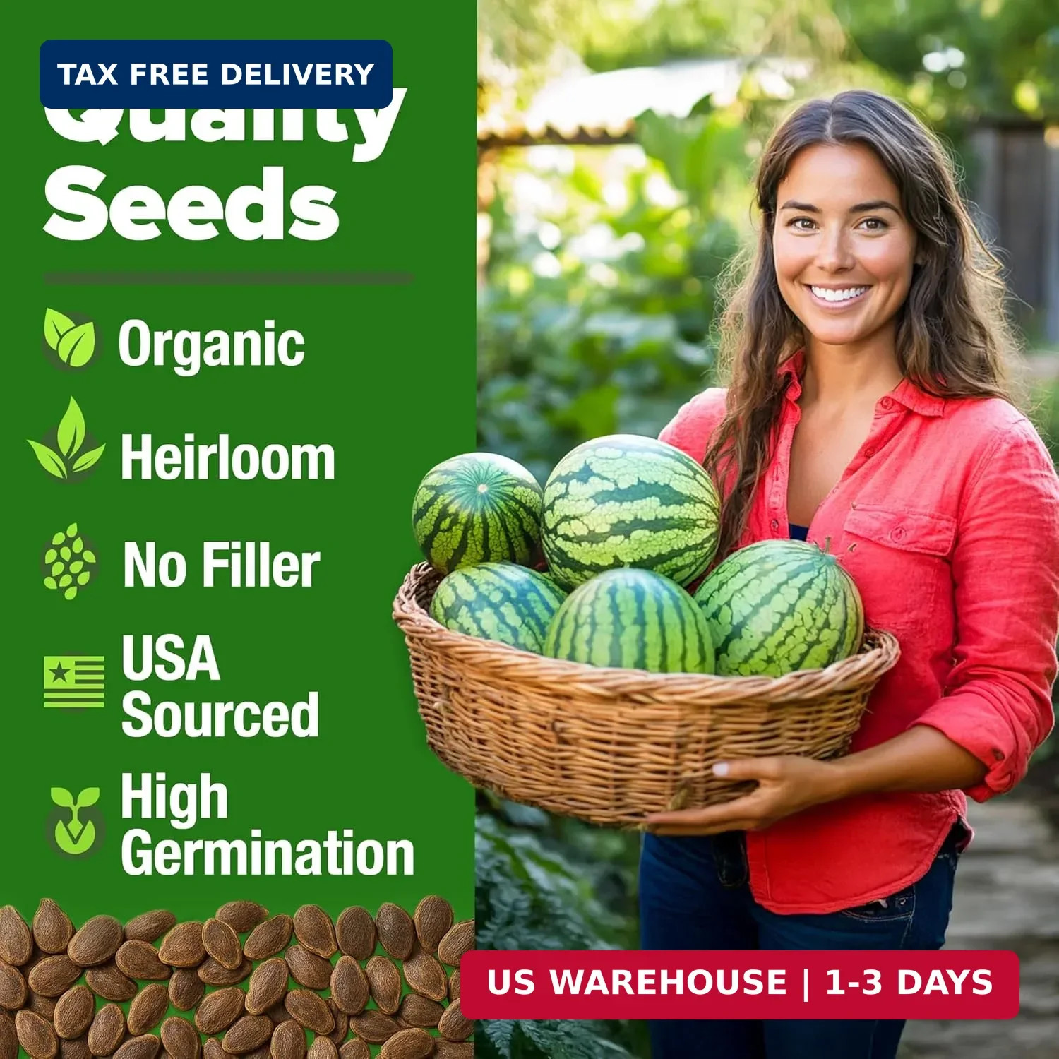 HOME GROWN Organic Crimson Sweet Watermelon Seeds 15+ Heirloom Non-GMO, High Ger