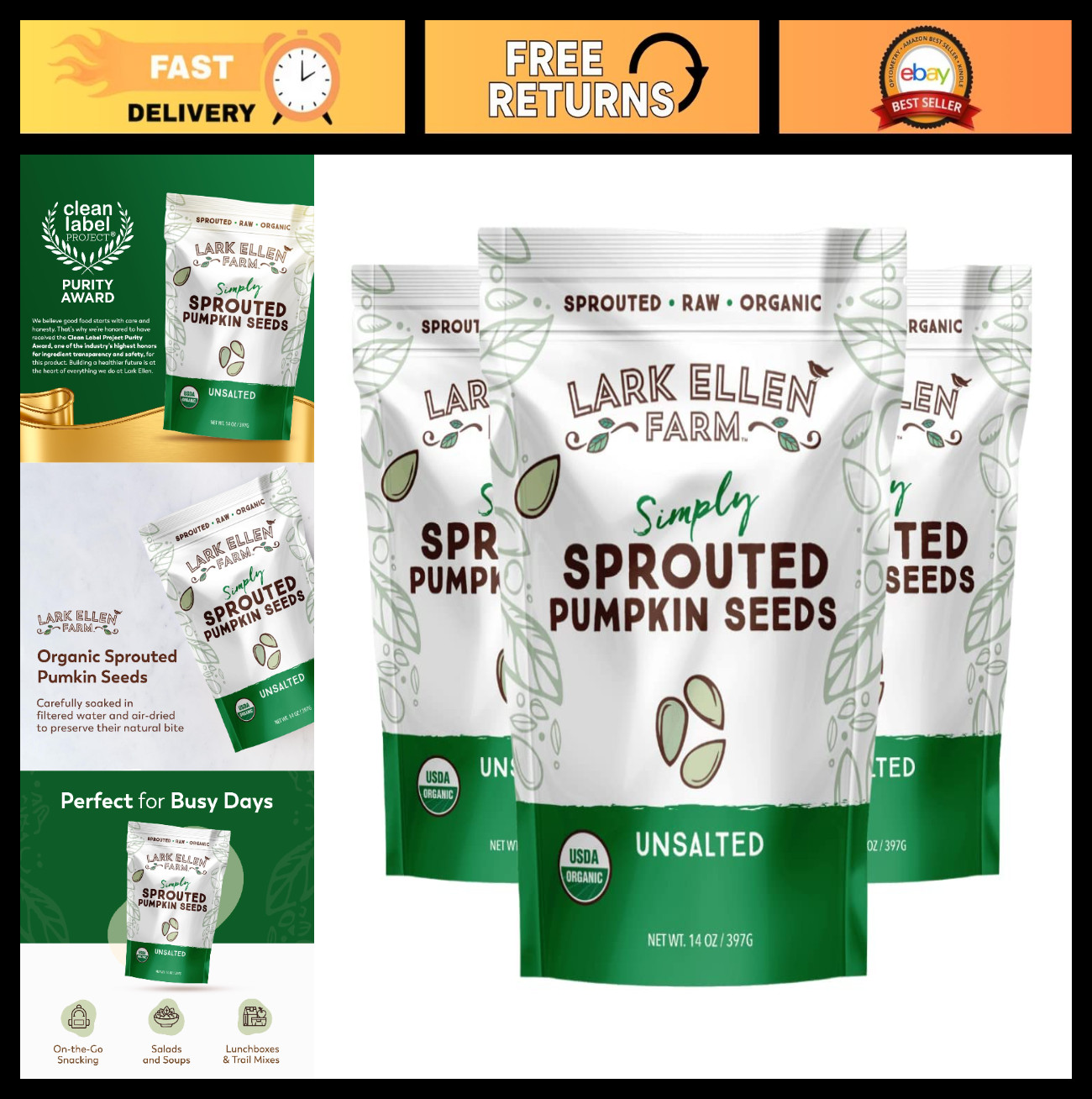 Organic Sprouted Pumpkin Seeds – Raw, Unsalted Pepitas for Snacking, Vegan, Glut