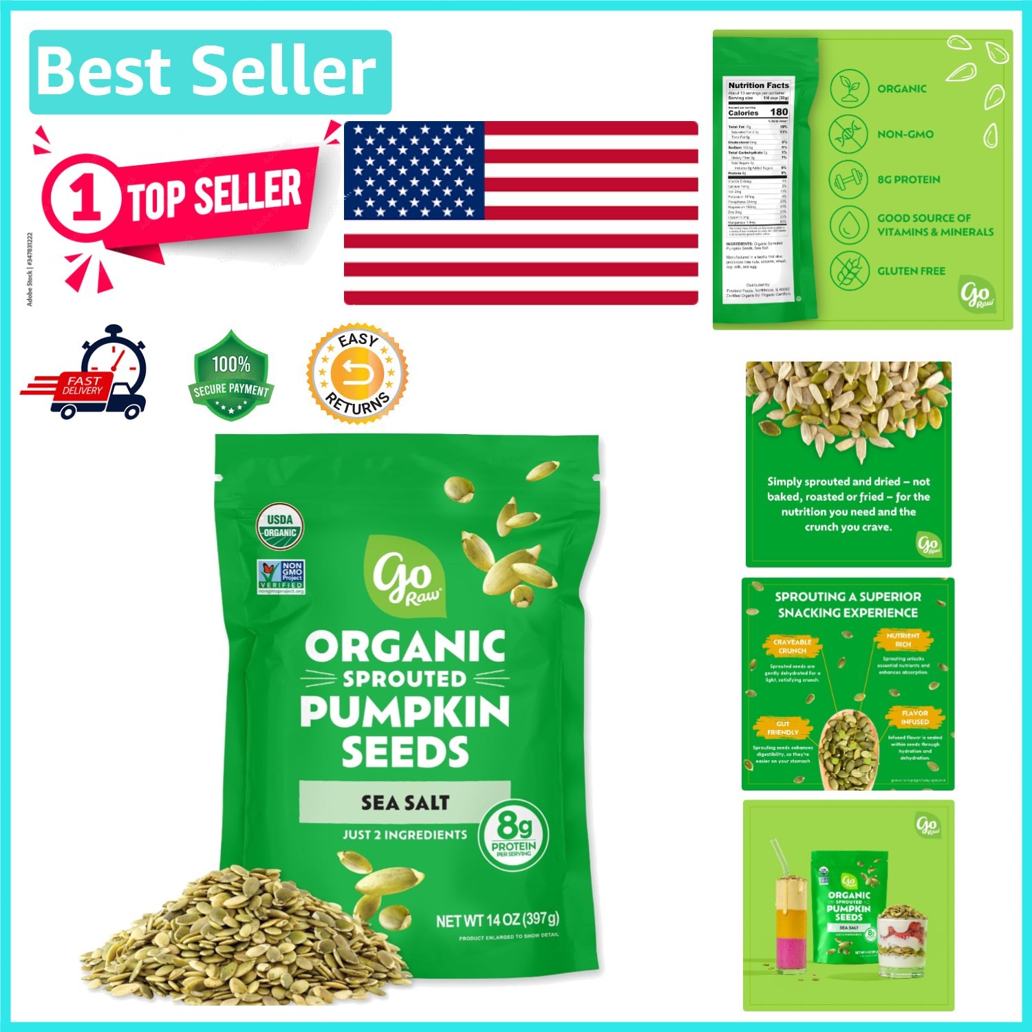 Nut-Free Organic Sprouted Pumpkin Seeds, 14 Oz – Healthy Snack Choice