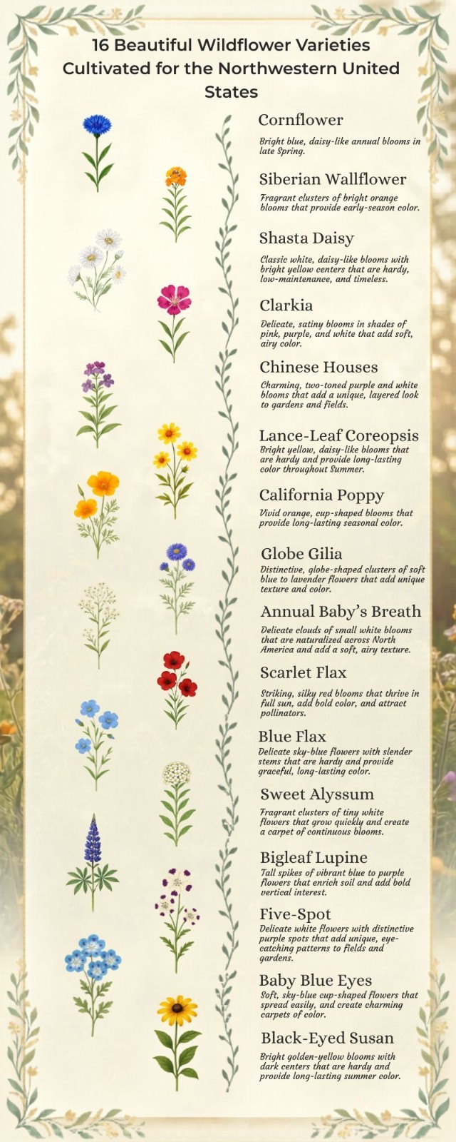 1/2 Pound Northern California Bulk Wildflower Seed Mix 1/2lb Covers 1,500sq-ft