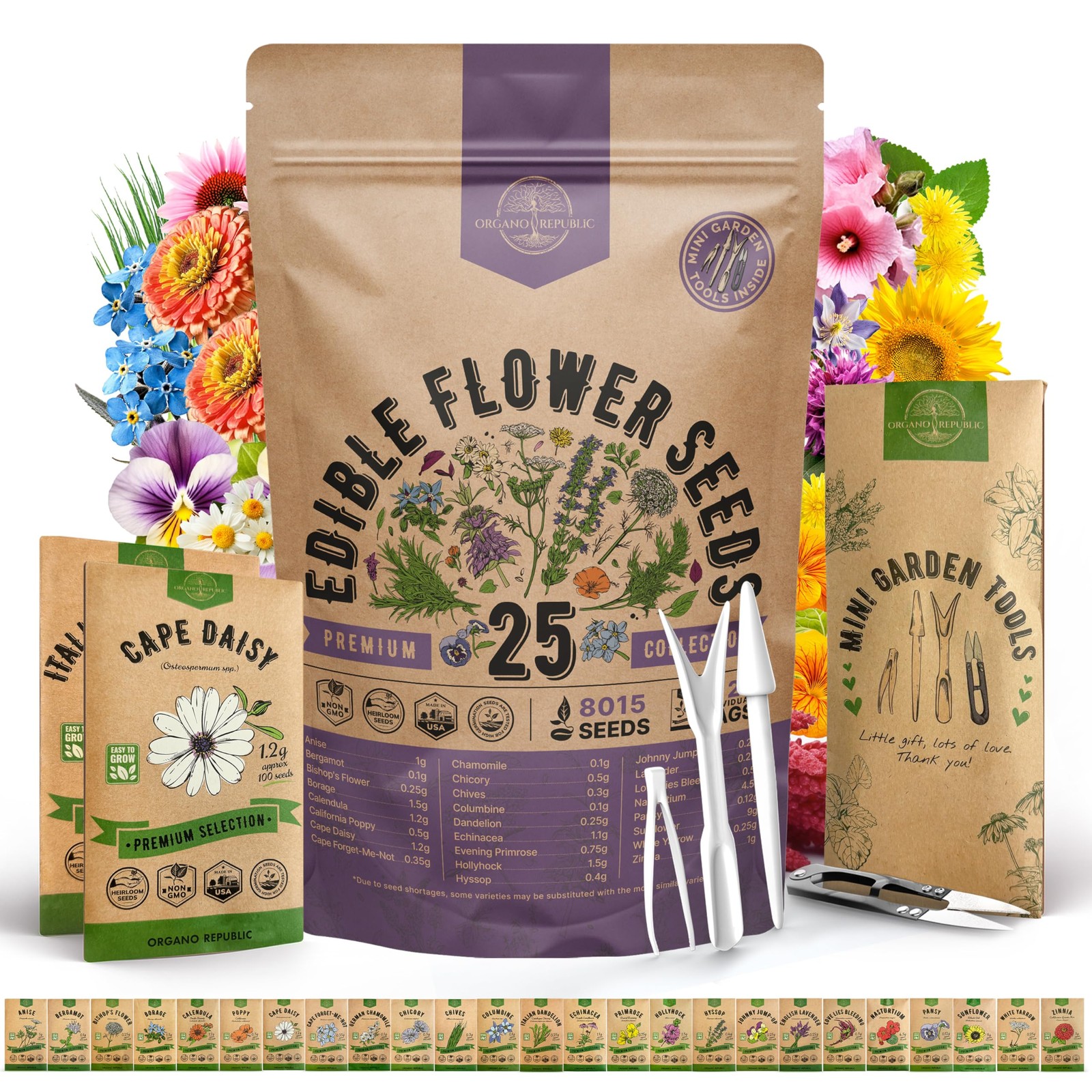 25 Edible Flower Seeds Variety Pack for Indoor Outdoor Gardening – 8,000+ Non…