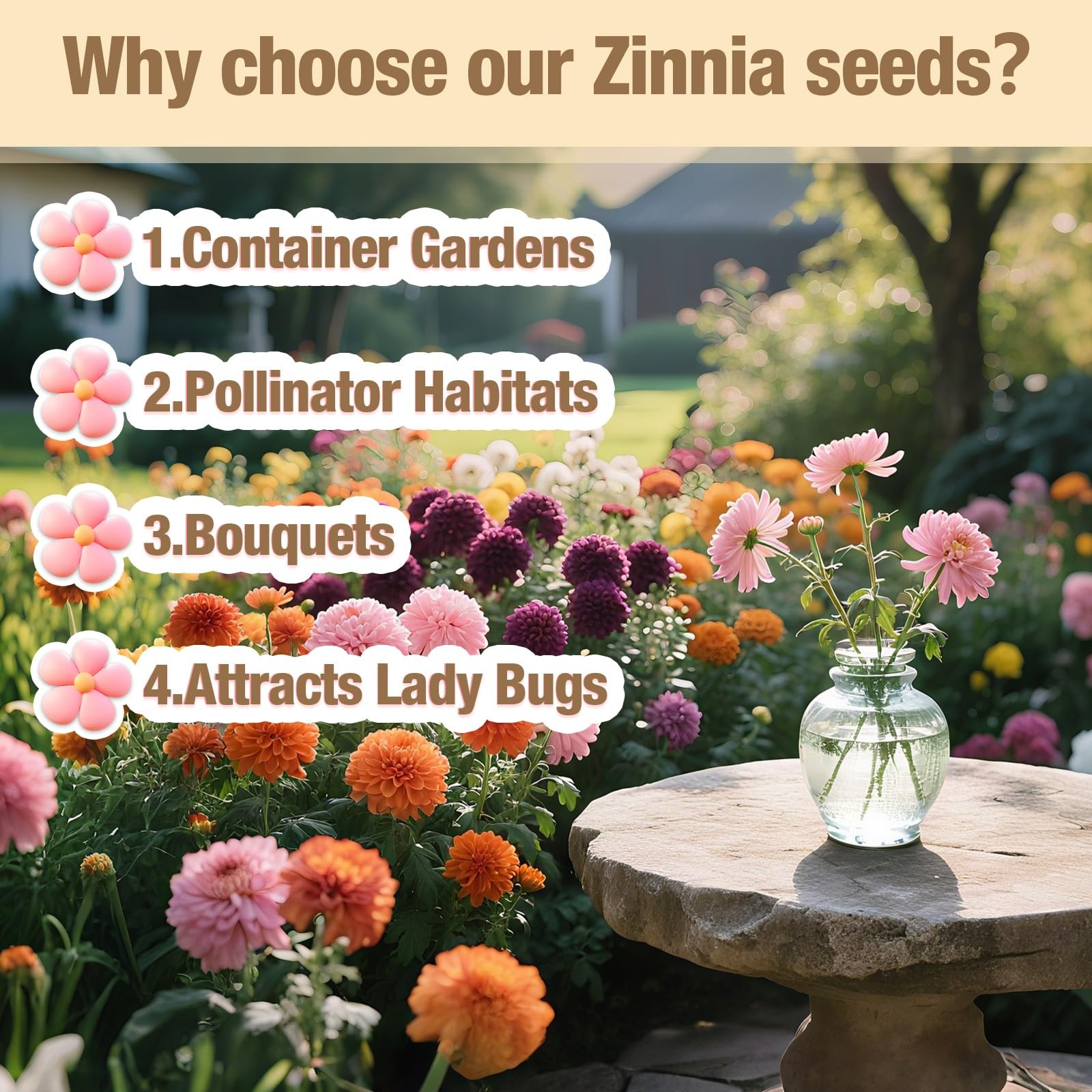 8000 Zinnia Flower Seeds – Color Mix, High Germination, Easy to Grow, 2 Oz