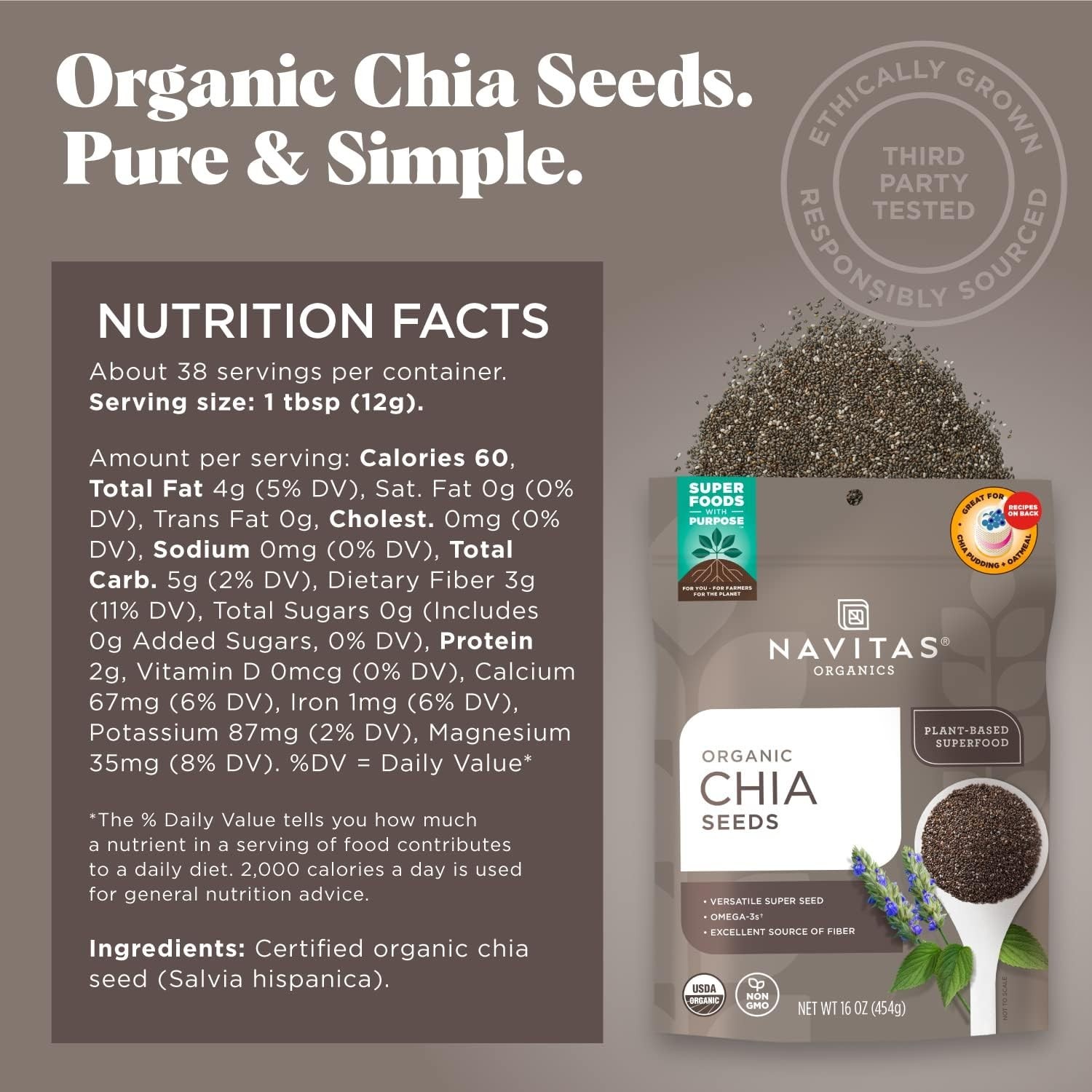 Chia Seeds Organic 16oz Superfood for Smoothies Baking Salads Keto