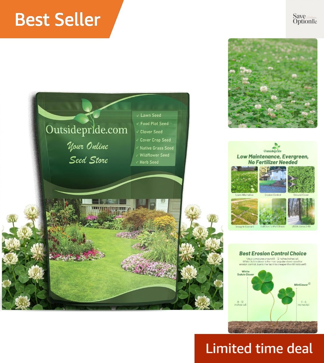 Perennial White Dutch Clover Seed – 1/4 lbs. Nitrocoated, Inoculated Clover S…