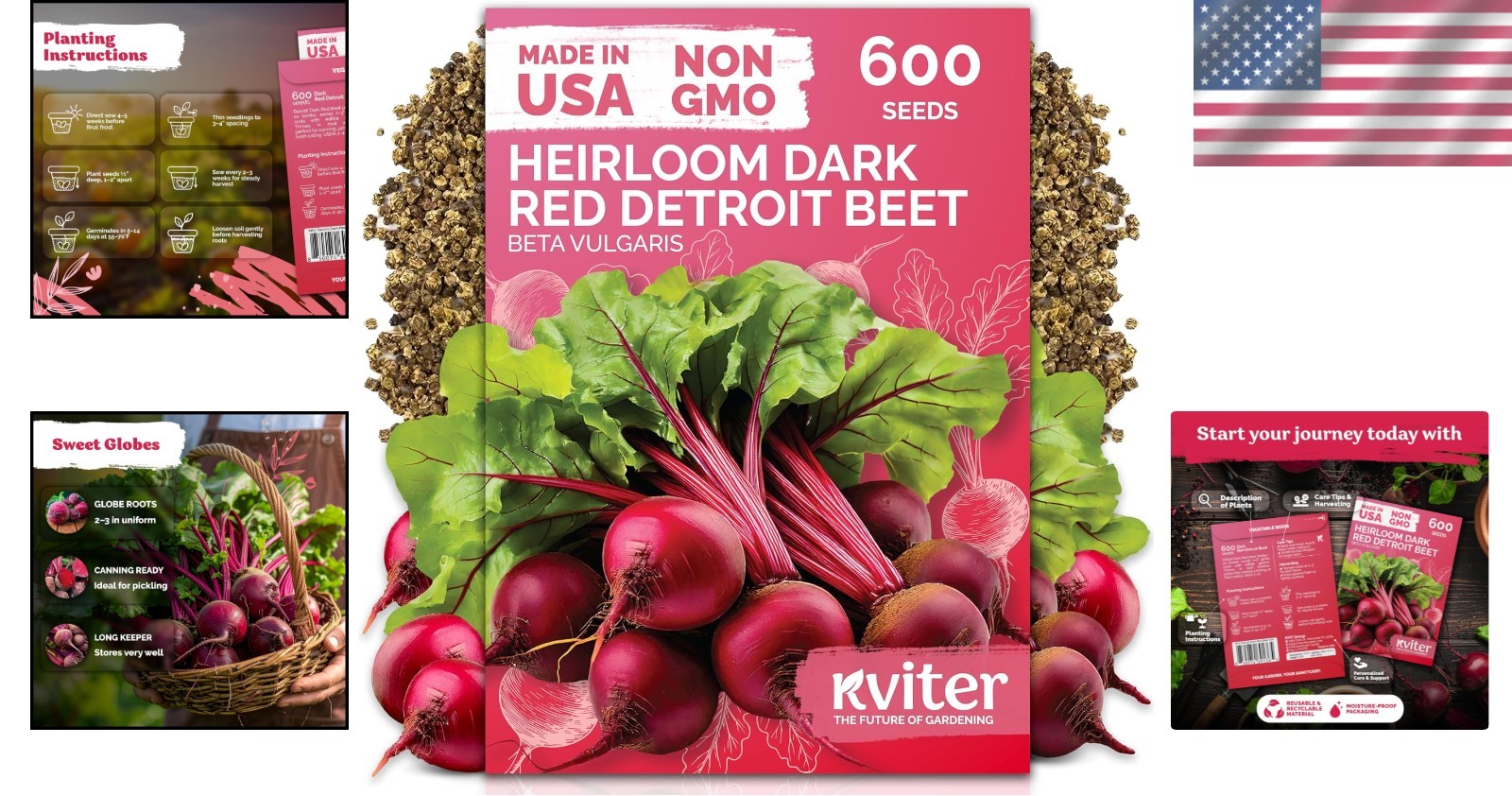 Tender & Sweet Detroit Dark Red Beet Seeds – 600 Count for Easy Home Gardening