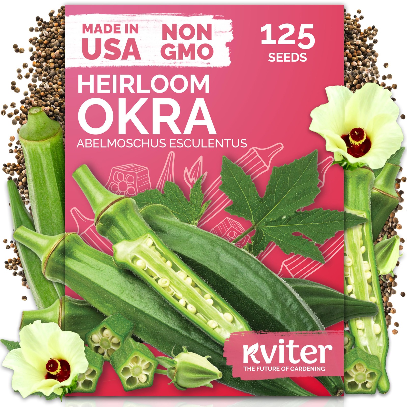 KVITER 125 Clemson Spineless 80 Okra Seeds for Planting (Abelmoschus esculentus)