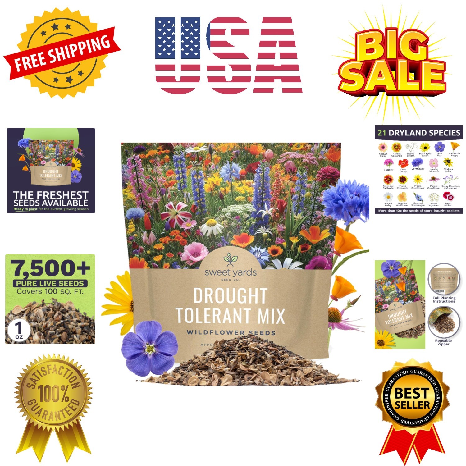 Drought Tolerant Wildflowers Mix – Extra Large Packet – Over 7,500 Open Polli…