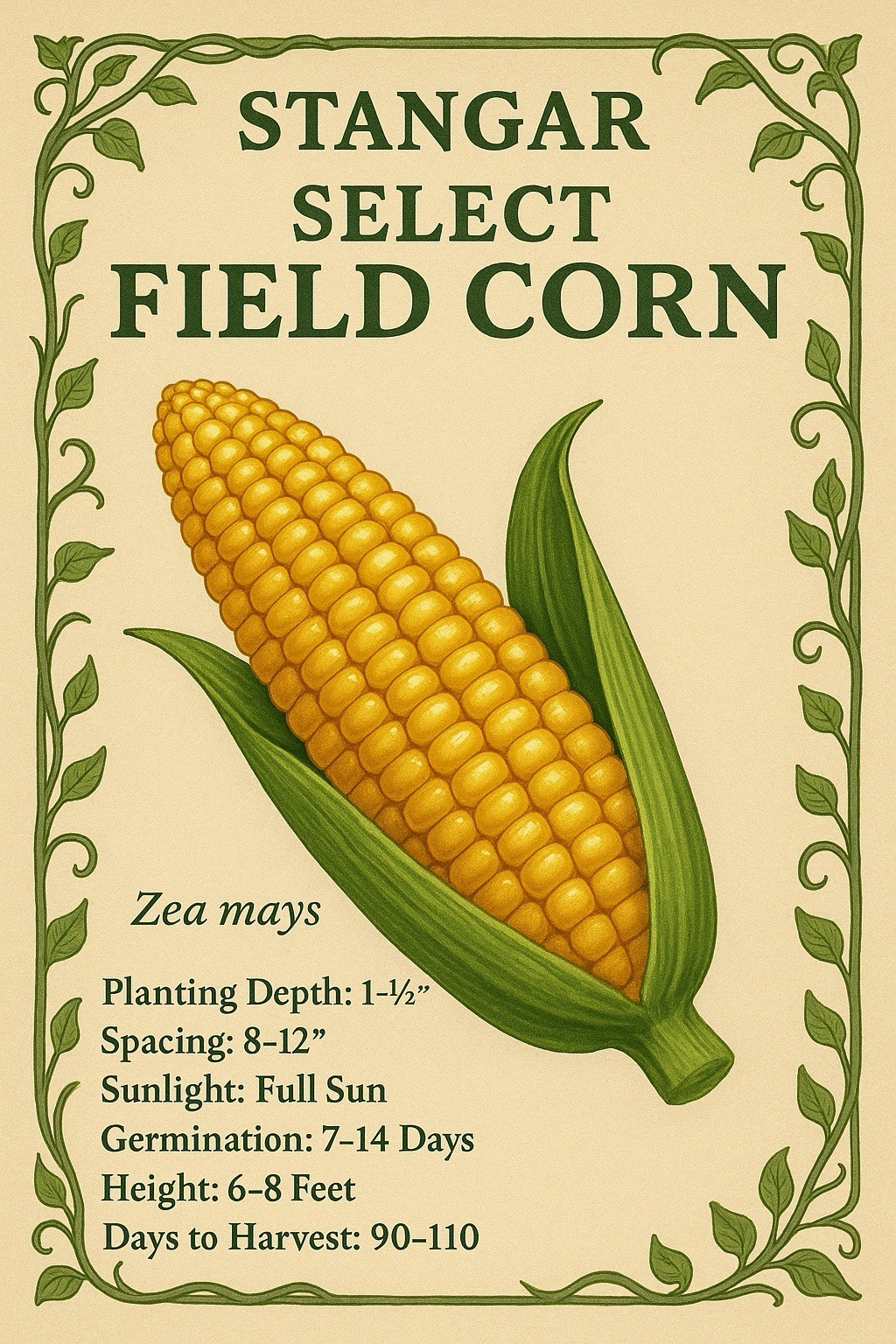 Stangar Select Field Corn Seeds Heirloom Non GMO 100% Organic Heirloom Seeds