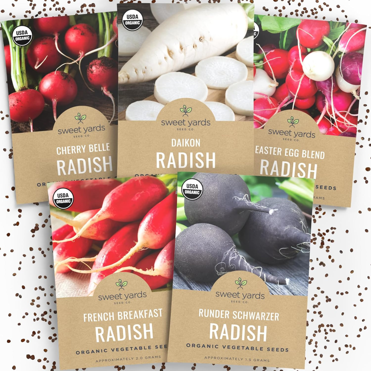 Organic Radish Seeds Variety Pack – 5 Individual Packs – 2026 Season – Cherry Be