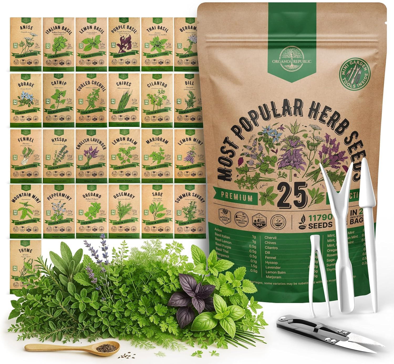 25 Most Popular Herb Seeds Variety Pack – 11,700 Non-Gmo Heirloom Seeds for Plan