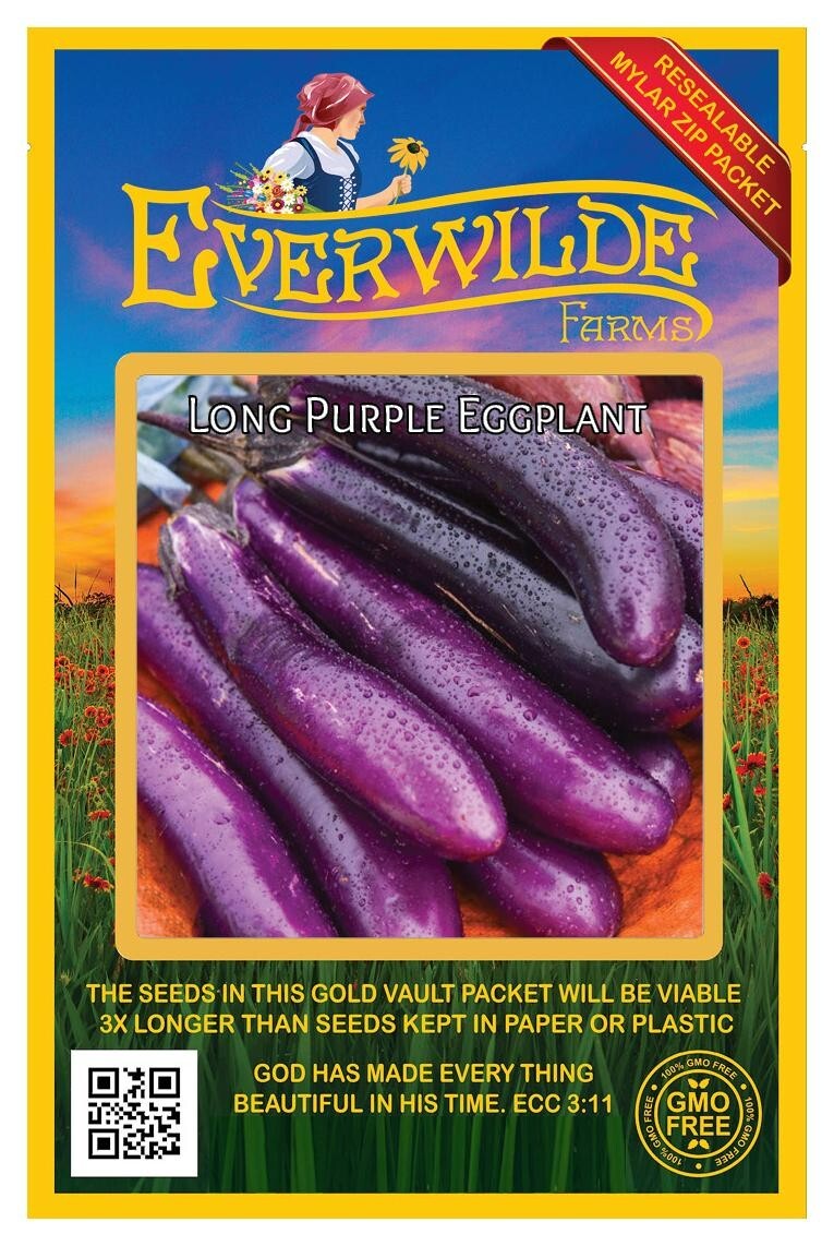 250 Long Purple Eggplant Seeds – Everwilde Farms Mylar Seed Packet