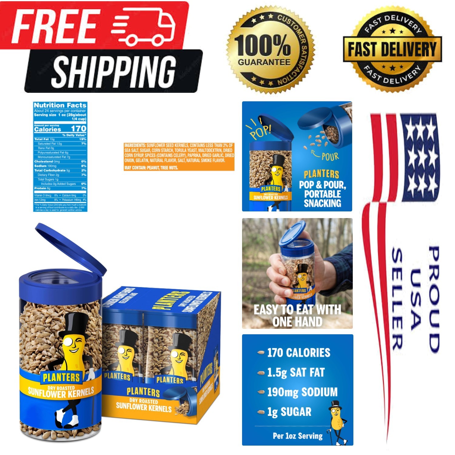 Nutritious After School Snacks: 4 Pack of Dry Roasted Sunflower Seeds, 5.85oz