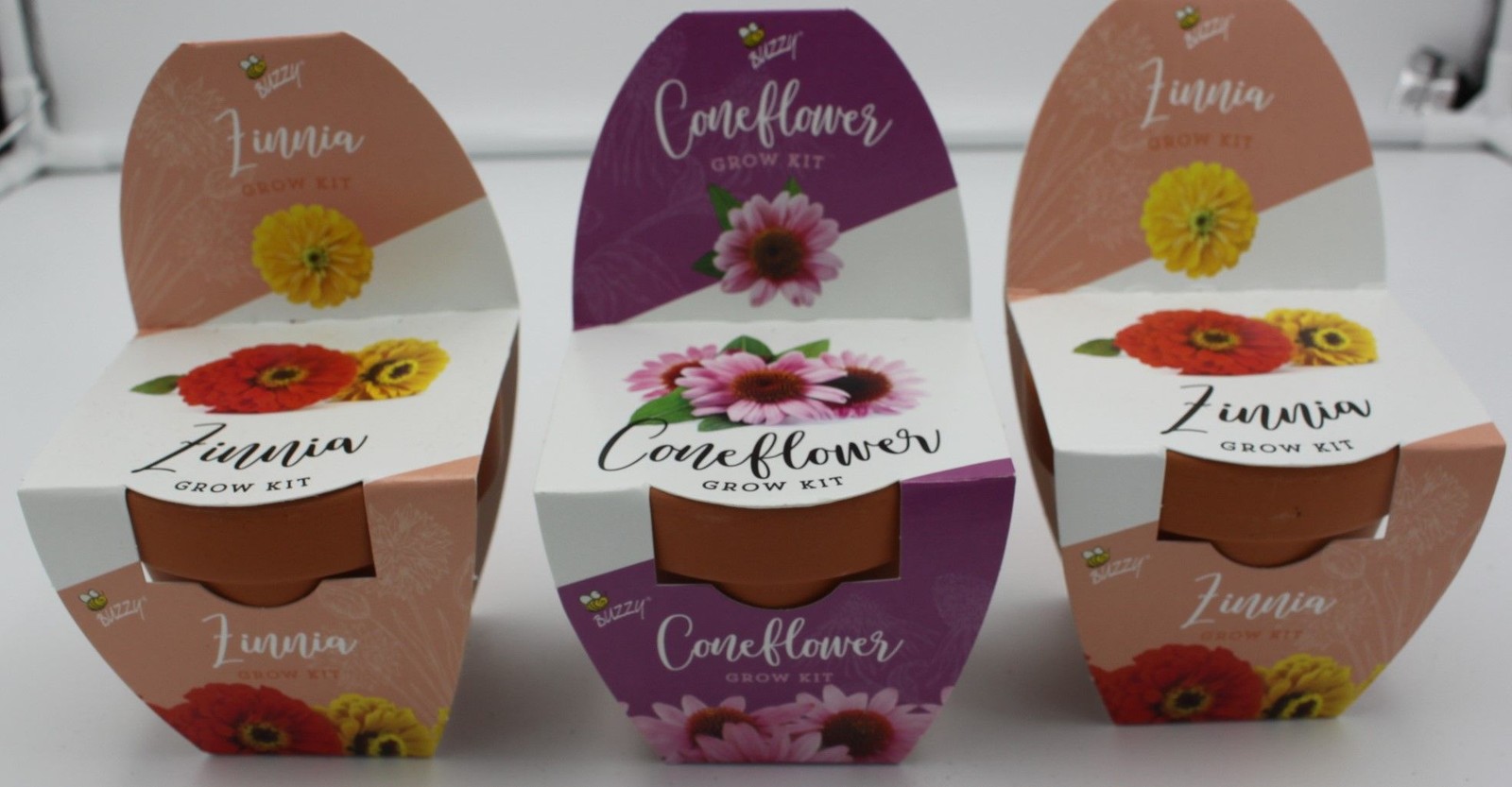 Buzzy Coneflower – Zinnia Grow Kit 3-PACK Terracotta Pot Seeds Indoor Gardening