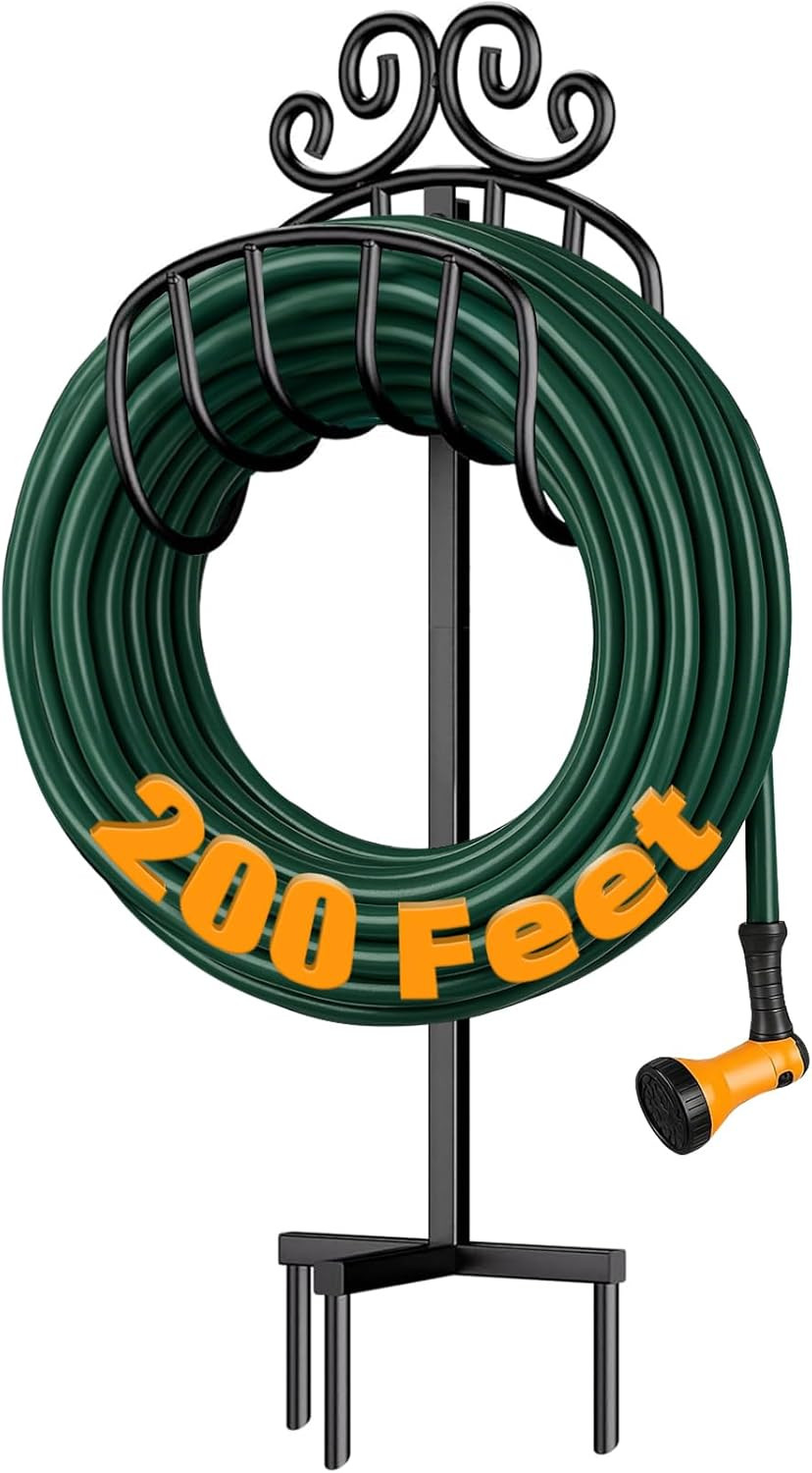 Heavy Duty Metal Hose Holder – 200FT Detachable Rustproof Garden Stand Black