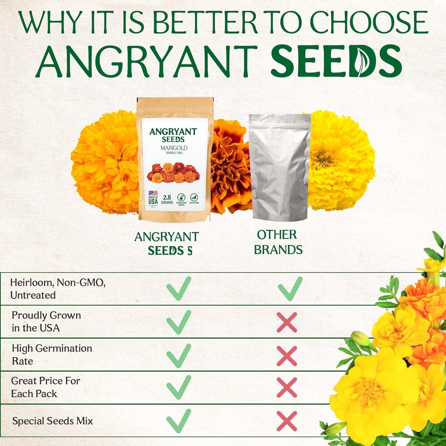 Marigold Sparky Mix Seeds – 999+ Heirloom Non-GMO Flower Seeds for -Round Blooms