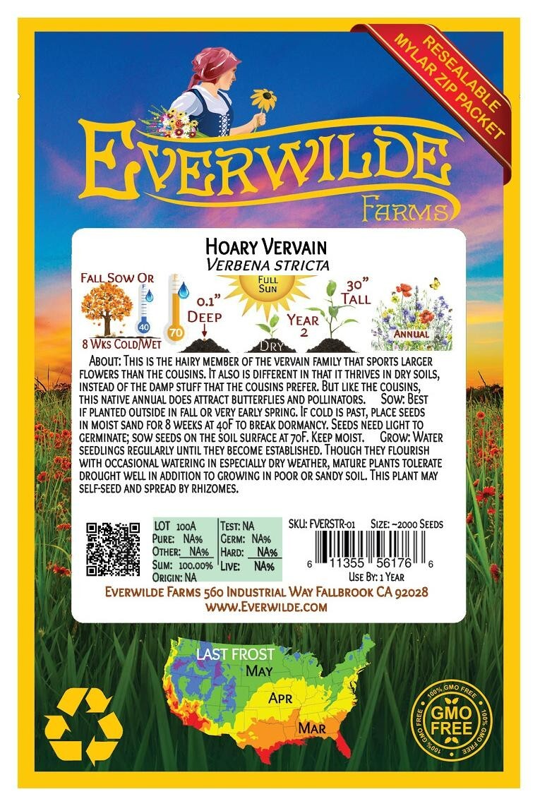 1 Oz Hoary Vervain Wildflower Seeds – Everwilde Farms Mylar Seed Packet