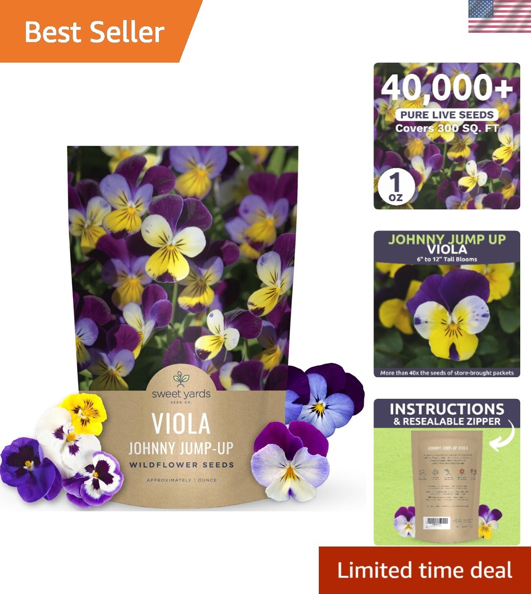 Viola – Johnny Jump-Up – Bulk 1 Ounce Pouch – 40,000 Flower Seeds for Plantin…