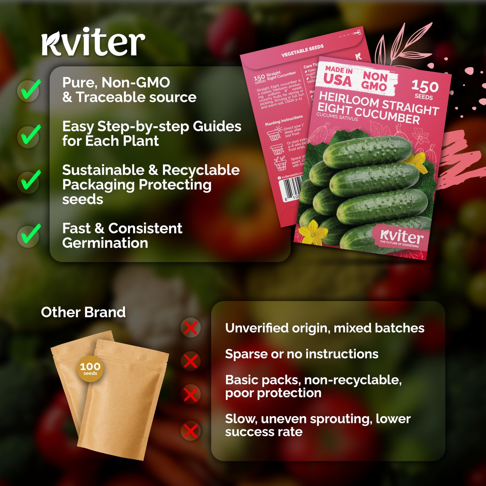 KVITER 150 Straight Eight Cucumber Seeds (Cucumis sativus)