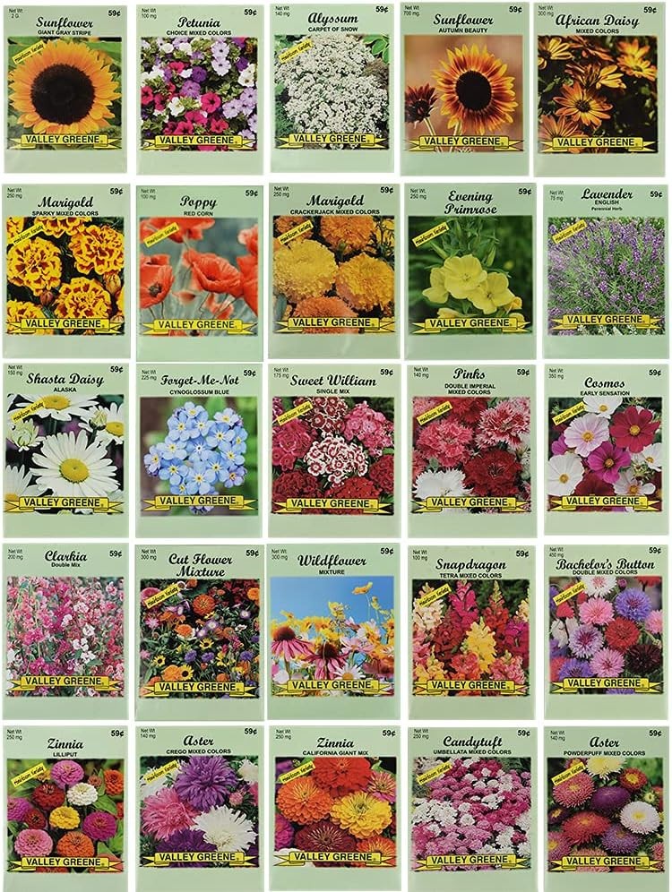 Flower Seed Set Non-GMO Heirloom Mix Sunflower Marigold Lavender 25 Pack