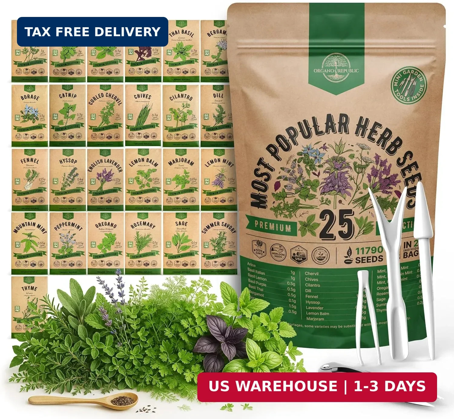 25 Most Popular Herb Seeds Variety Pack – 11,700 Non-GMO Heirloom Seeds for Plan