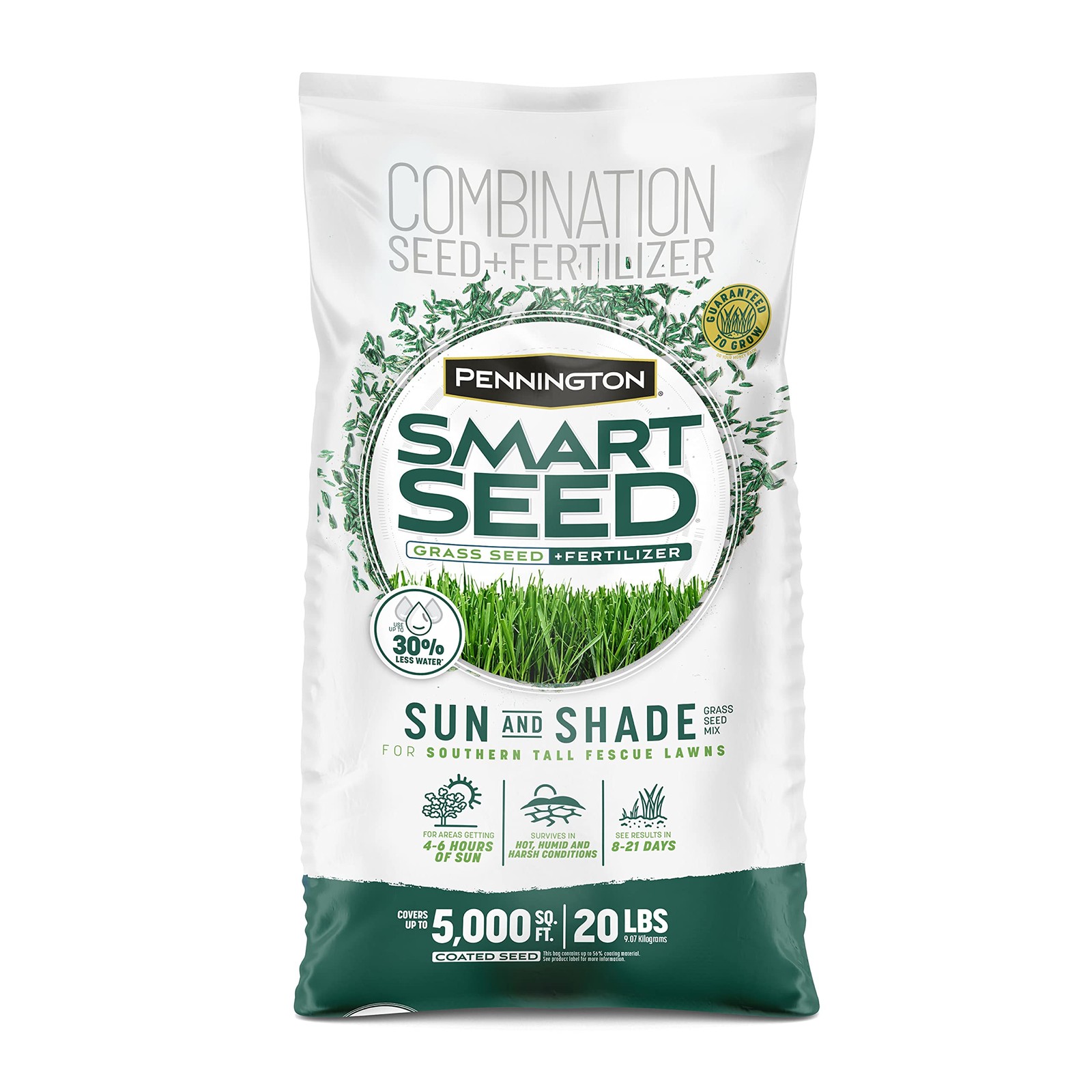 Smart Seed Sun and Shade Tall Fescue Grass Seed Mix for Southern Lawns 20 lb