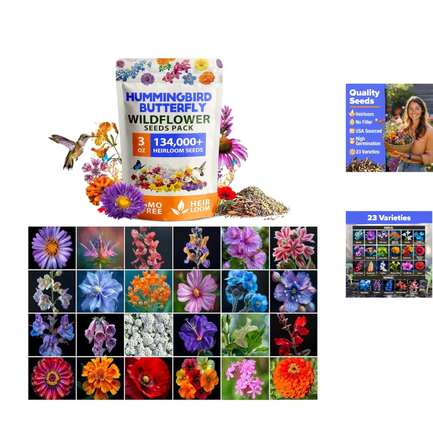 Ultimate Wildflower Seed Collection – 134,000+ Non-GMO Seeds for Outdoor Beauty