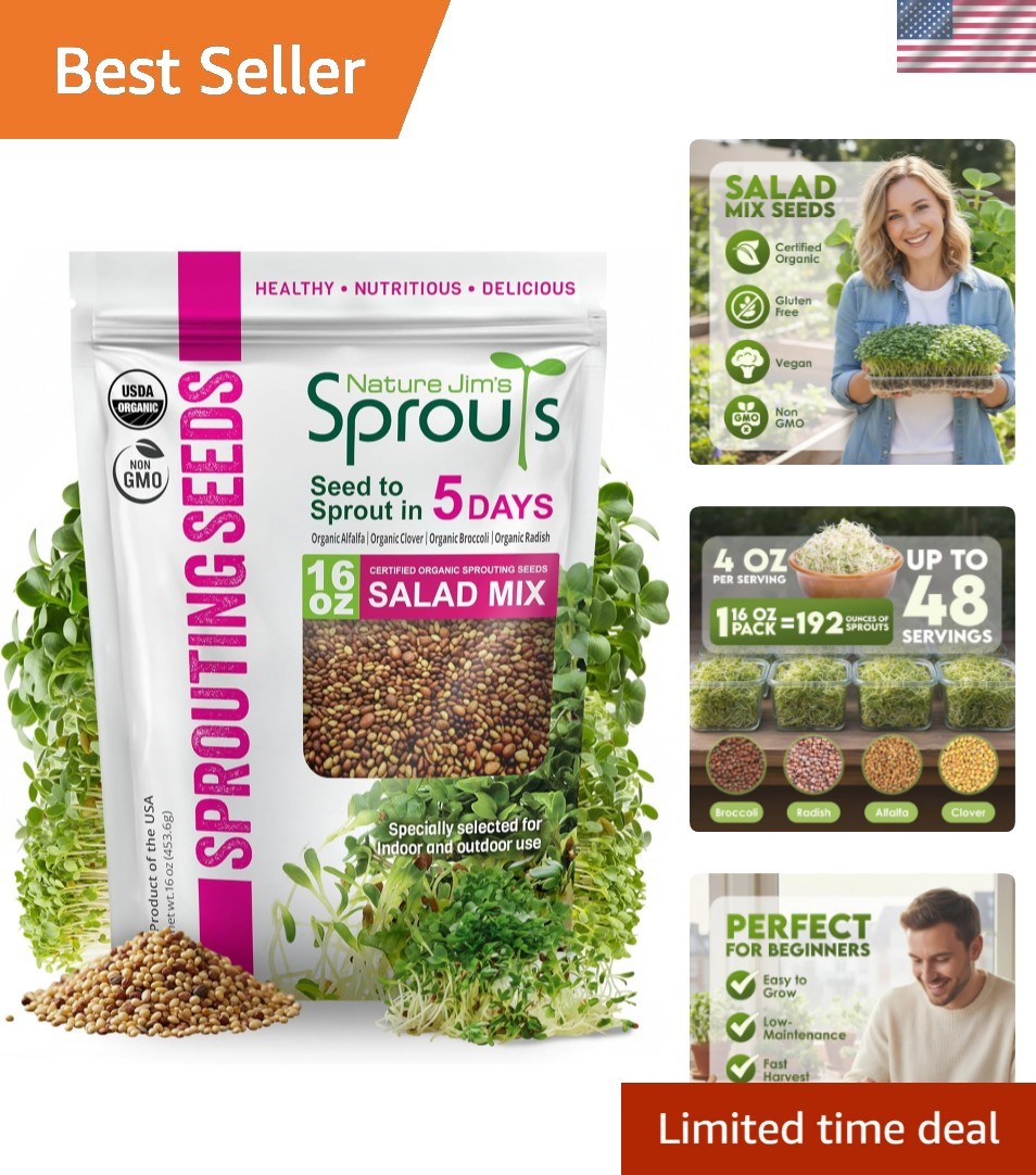 Nature Jim’s Sprouts Organic Salad Mix – Non-GMO Microgreen Seeds, Perfect fo…