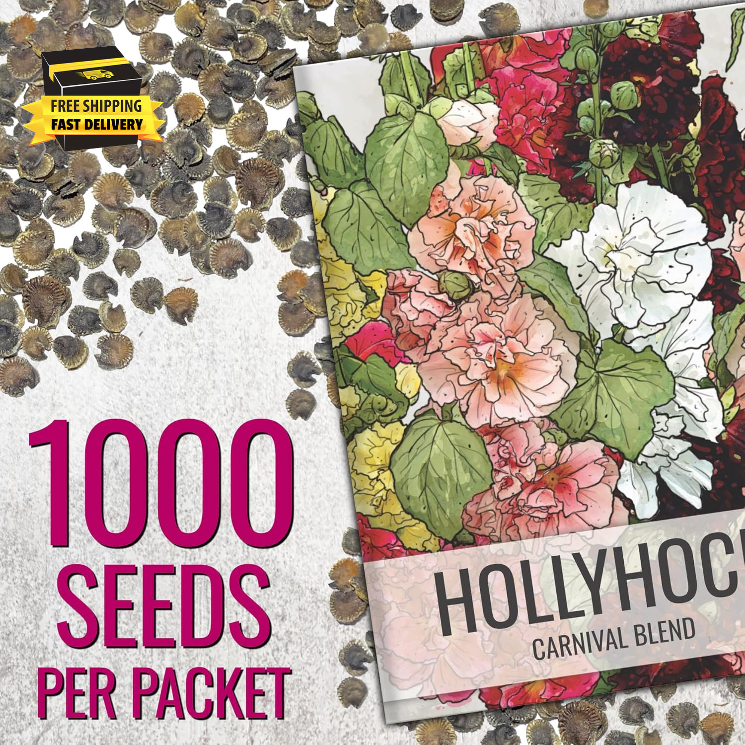 Hollyhock Seeds Mixed Carnival | 1,000+ Heirloom Flower Seeds Alcea Rosea | Bien