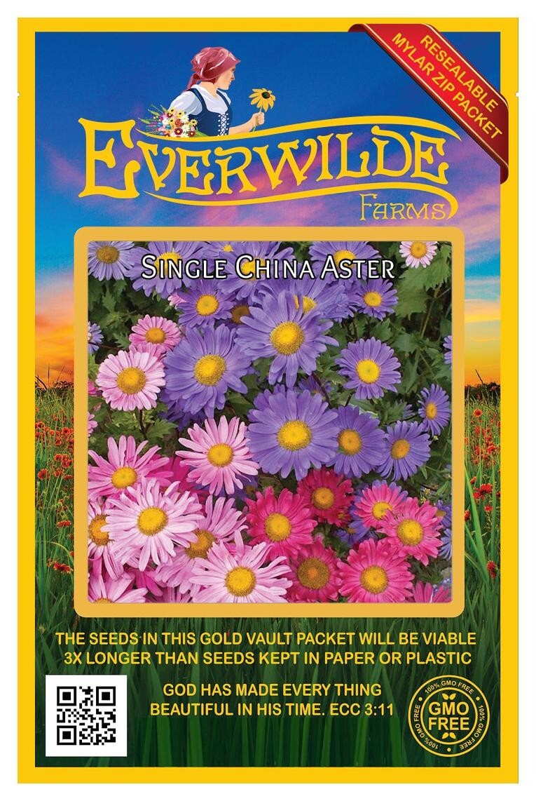 500 Single Mixed China Aster Wildflower Seeds – Everwilde Farms Mylar Packet