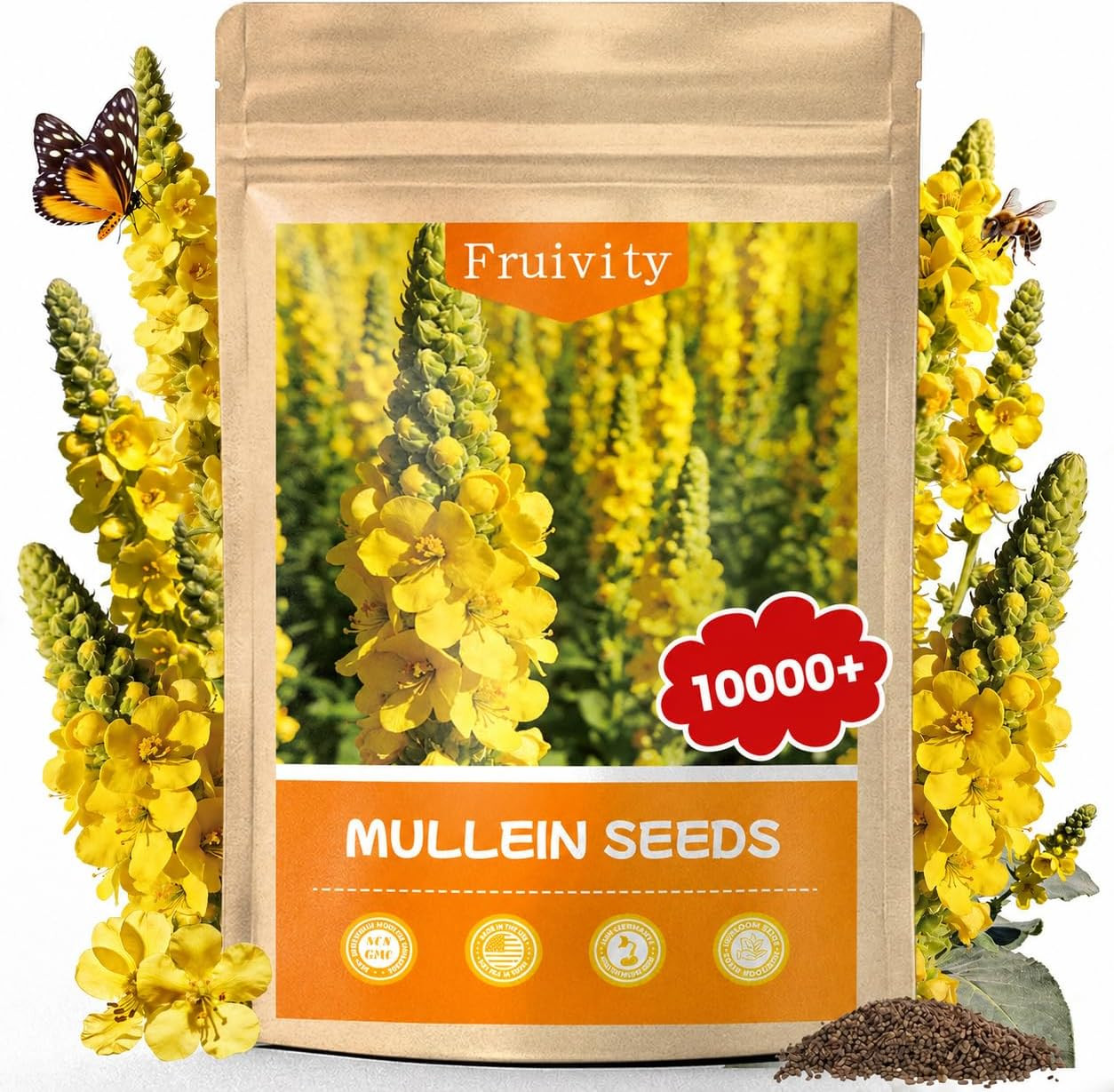 10,000+ Mullein Seeds for Planting(Verbascum Thapsus), Organic Heirloom Flower S