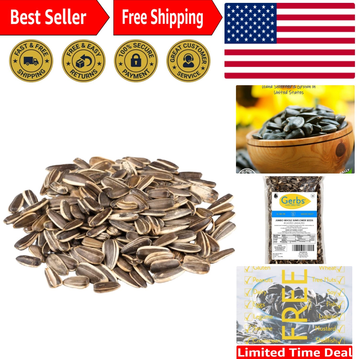 2 LBS Jumbo Unsalted Sunflower Seeds – Resealable Bag for Freshness