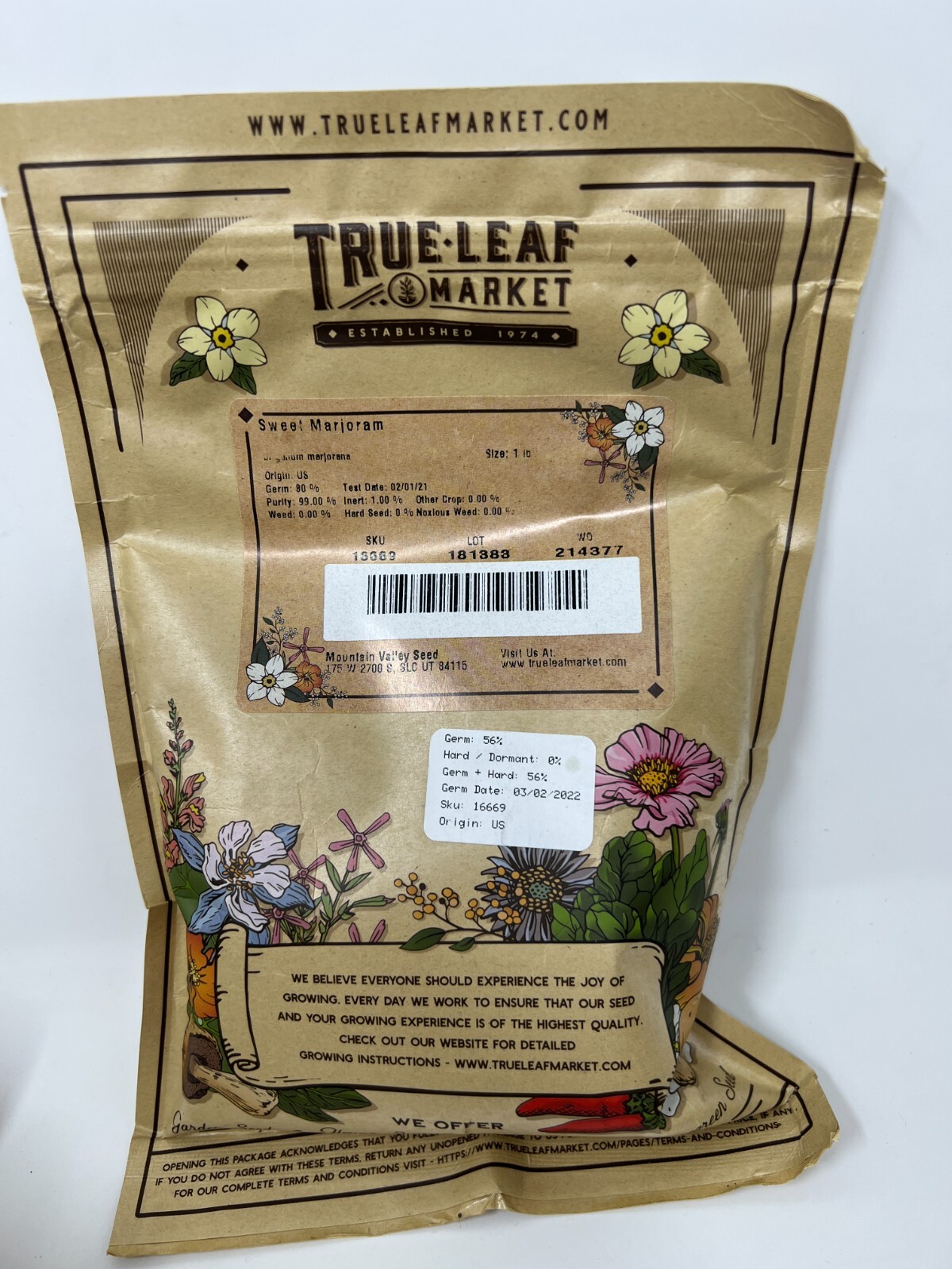 True Leaf Market Sweet Marjoram Seeds 1 LB Herb Edible Flower Non-GMO Heirloom