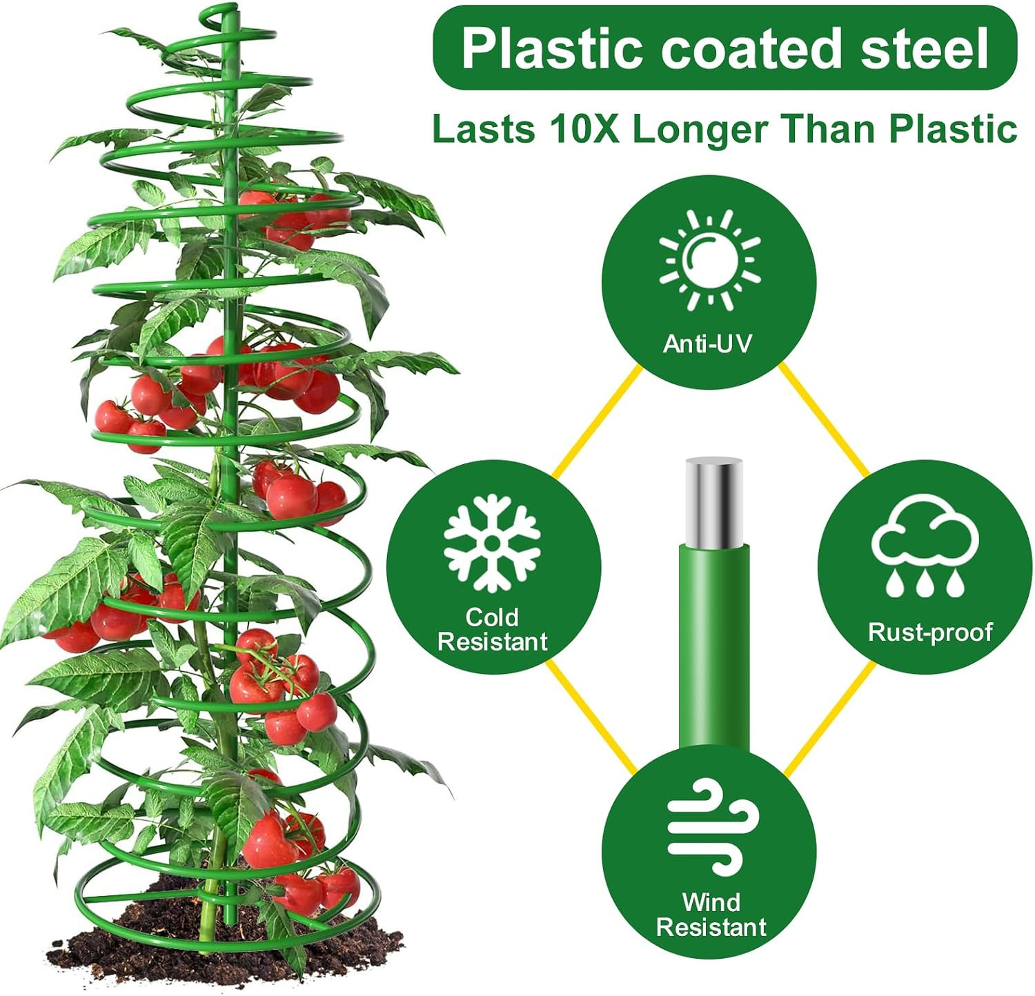 3 Pack Tomato Cages for Garden Plant Support 42″ Stakes Metal Tower for Climbing