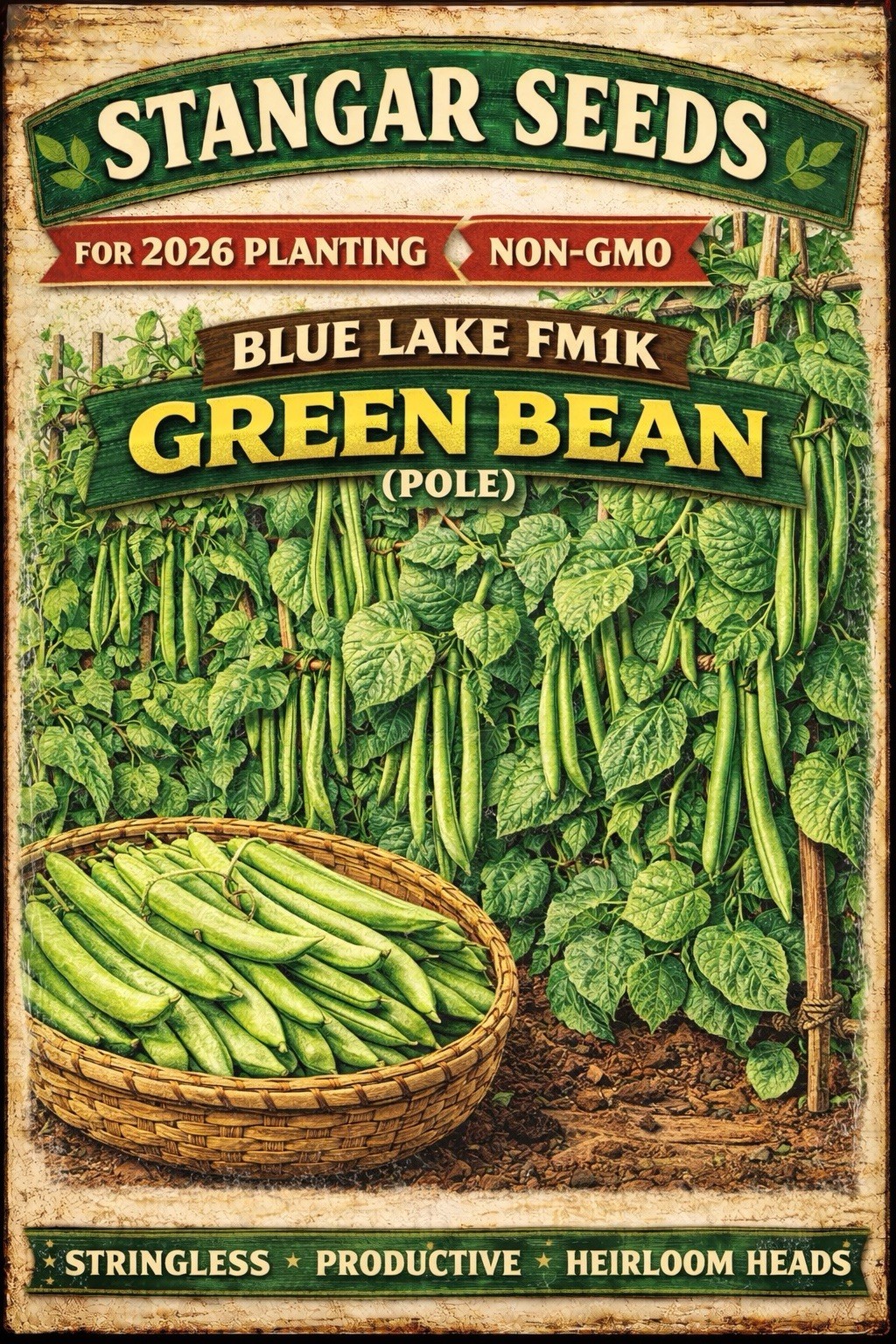 Blue Lake FM1k Green Bean (Pole) Seeds – For 2026 Planting Non-GMO Stringless