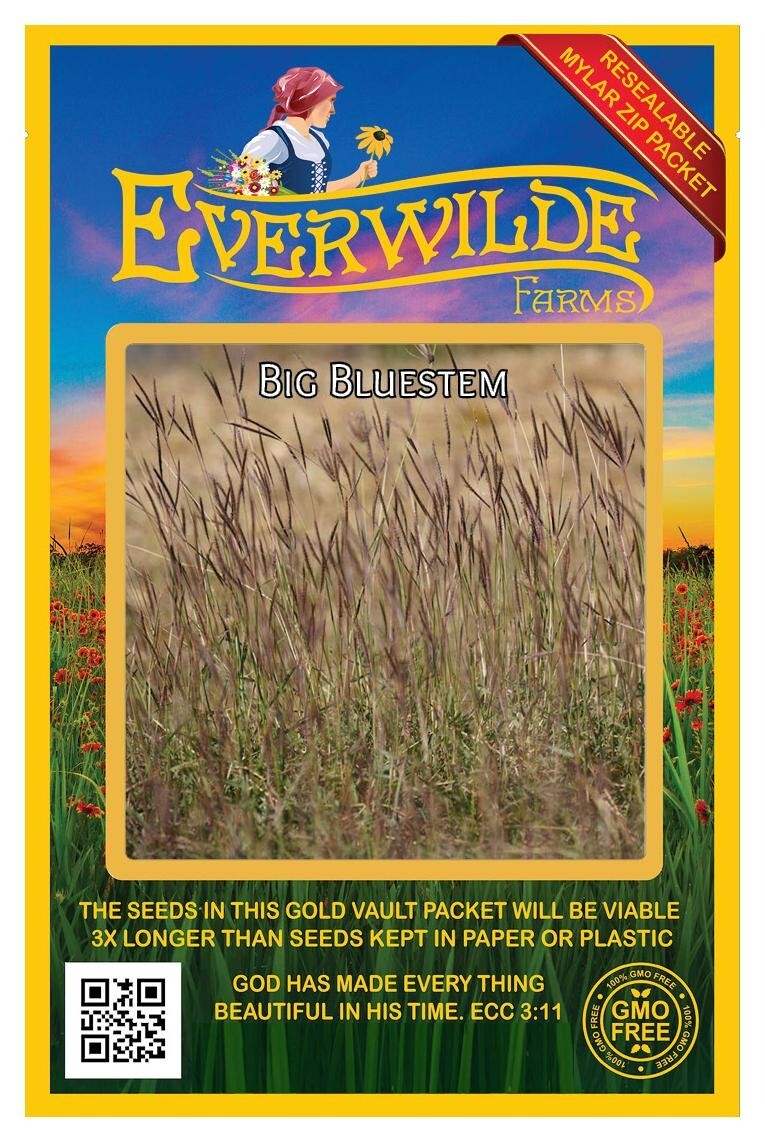 1 Oz Big Bluestem Native Grass Seeds – Everwilde Farms Mylar Seed Packet
